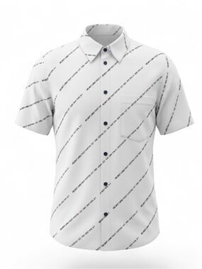 Helmut Lang White Short-Sleeve Button-Down with Diagonal Logo Print